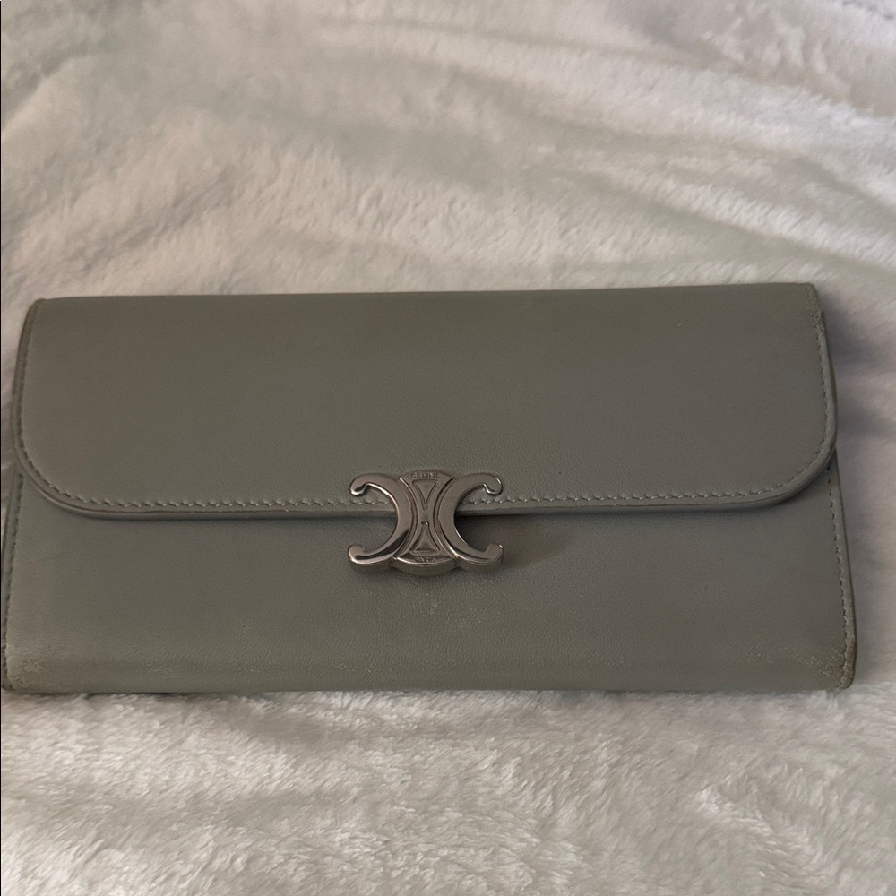 Authentic Celine Elegant Gray Leather Wallet